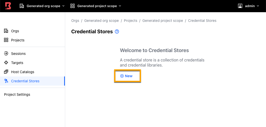 Admin Console Credential Stores Tab