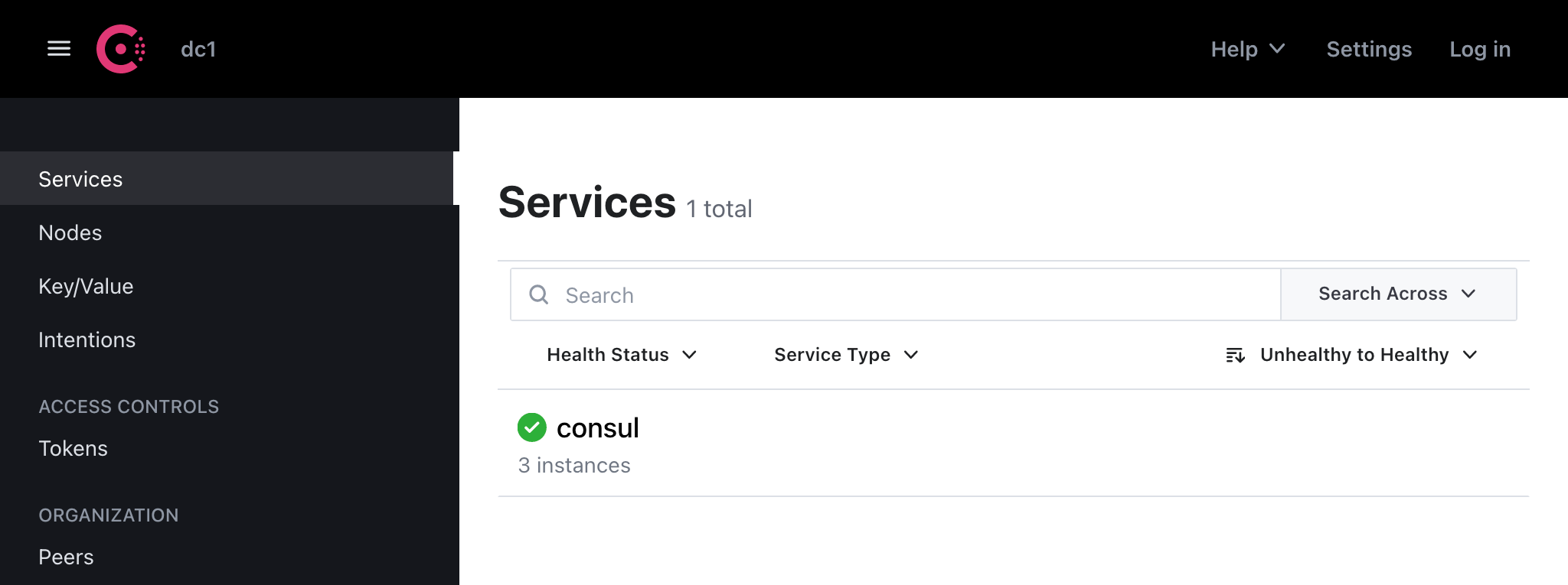 Consul UI Services Page